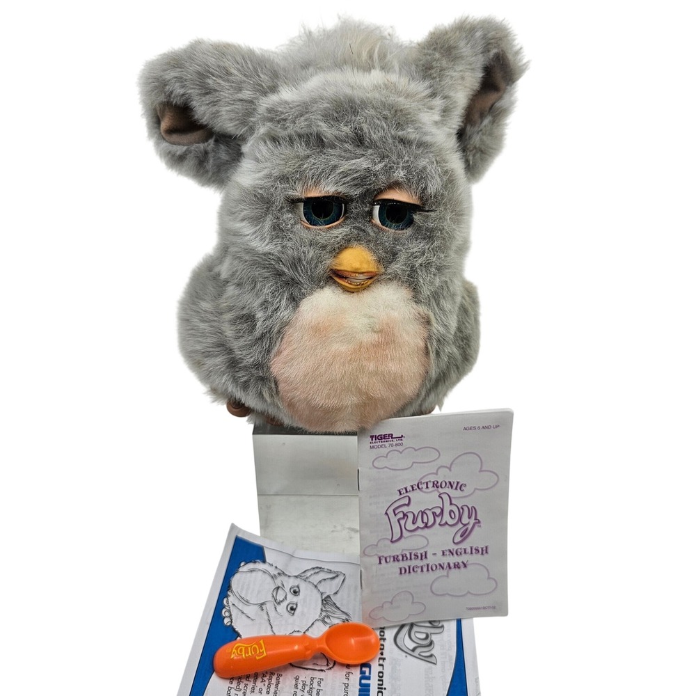 FURBY 2005 Hasbro Tiger 59294 Gray Pink Hair Blue Eyes Tested Works Excellent